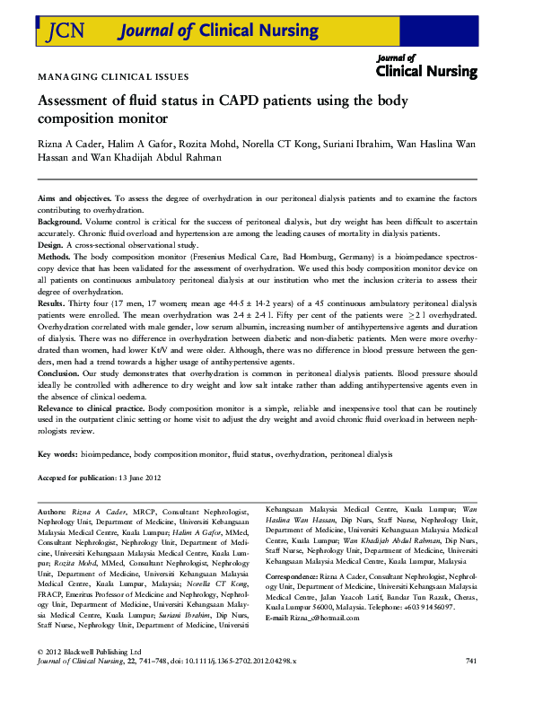 (PDF) Assessment of fluid status in CAPD patients using the body ...