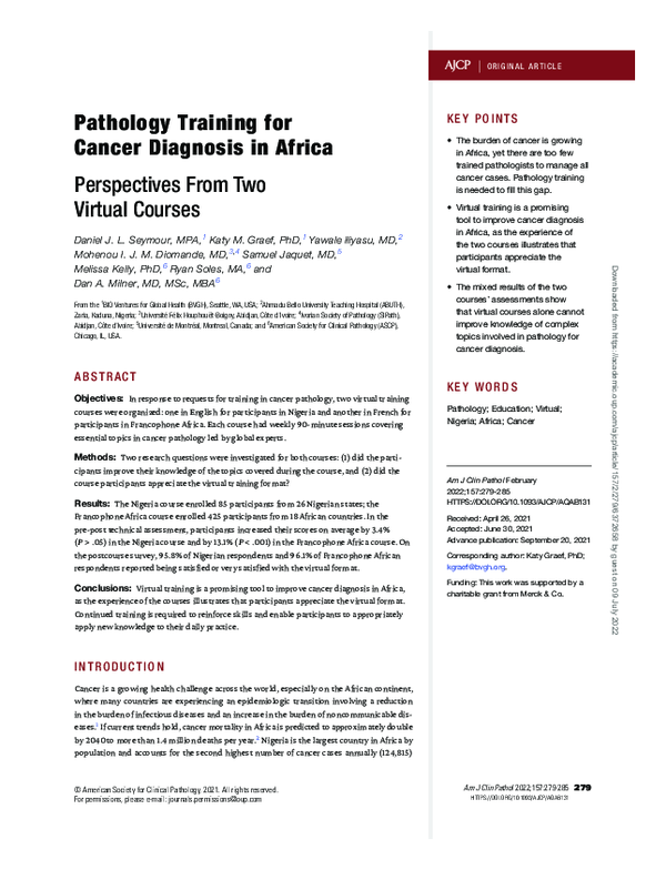 (PDF) Pathology Training for Cancer Diagnosis in Africa