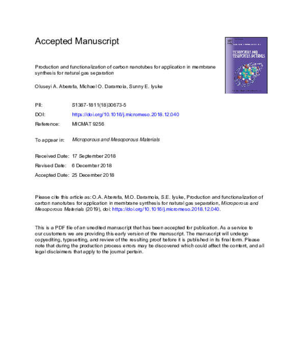 (PDF) Production and functionalization of carbon nanotubes for ...