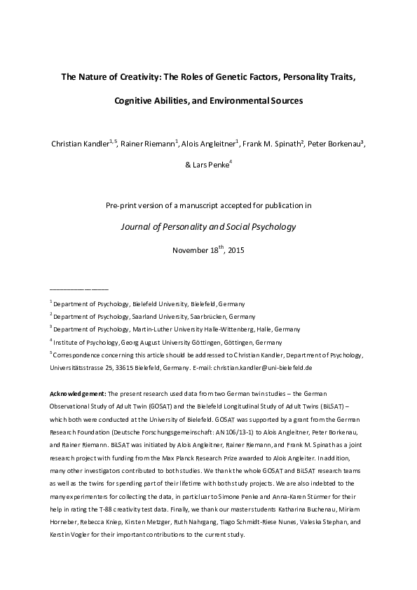 (PDF) The Nature of Creativity: The Roles of Genetic Factors ...