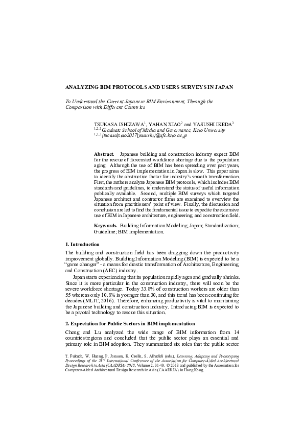 (PDF) Analyzing BIM Protocols and Users Surveys in Japan - To ...