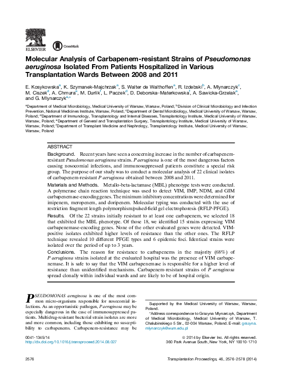(PDF) Molecular Analysis of Carbapenem-resistant Strains of Pseudomonas ...