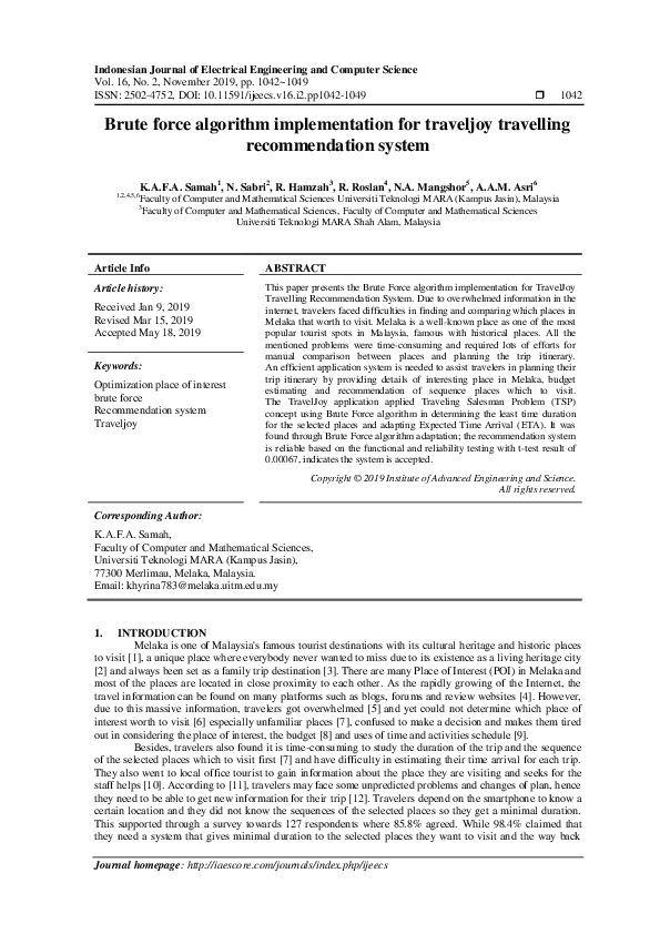 (PDF) Brute force algorithm implementation for traveljoy travelling ...
