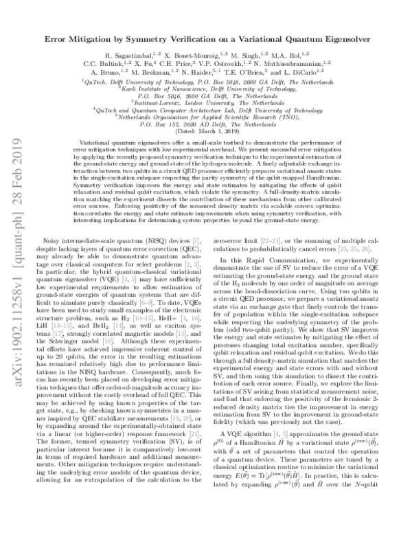 (PDF) Error mitigation by symmetry verification on a variational ...