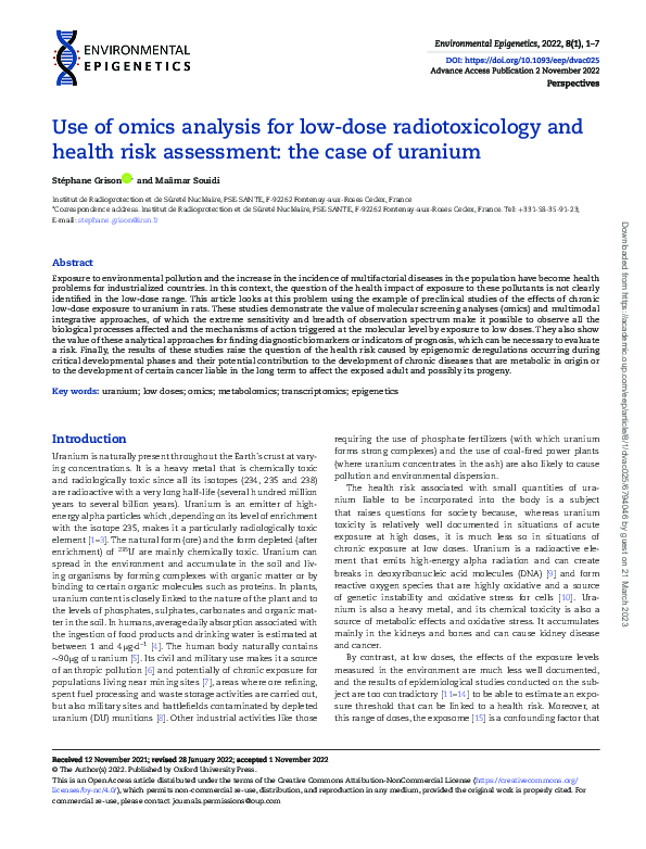 (PDF) Use of omics analysis for low-dose radiotoxicology and health ...