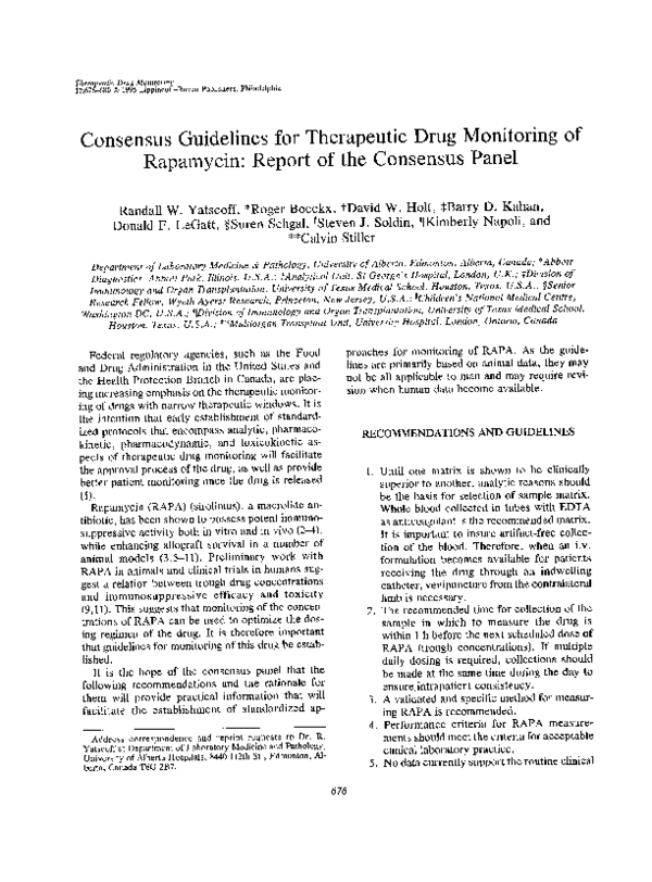 (PDF) Consensus Guidelines for Therapeutic Drug Monitoring of Rapamycin ...