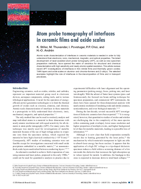 (PDF) Atom probe tomography of interfaces in ceramic films and oxide scales