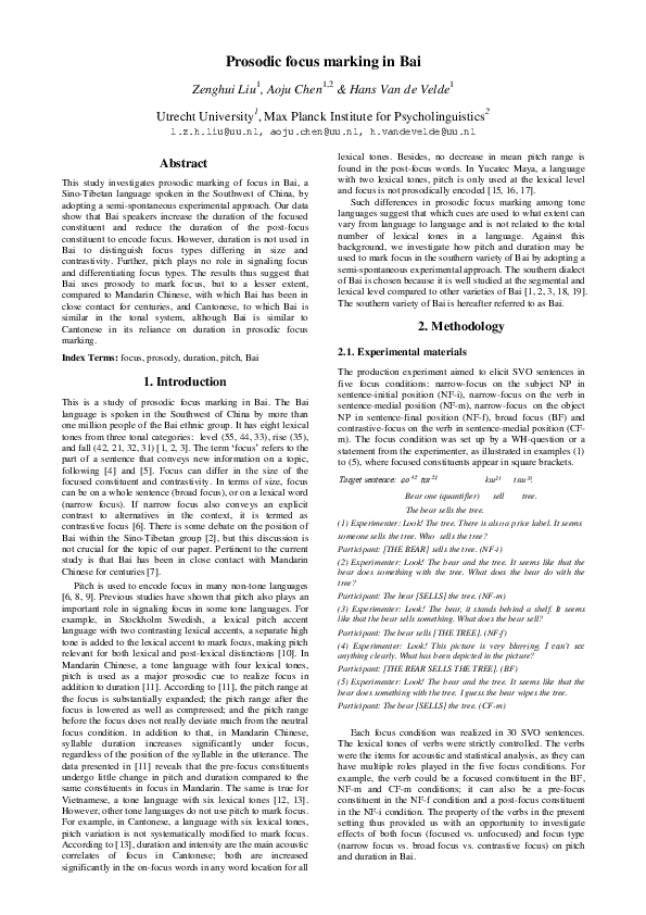 (PDF) Prosodic focus marking in Bai