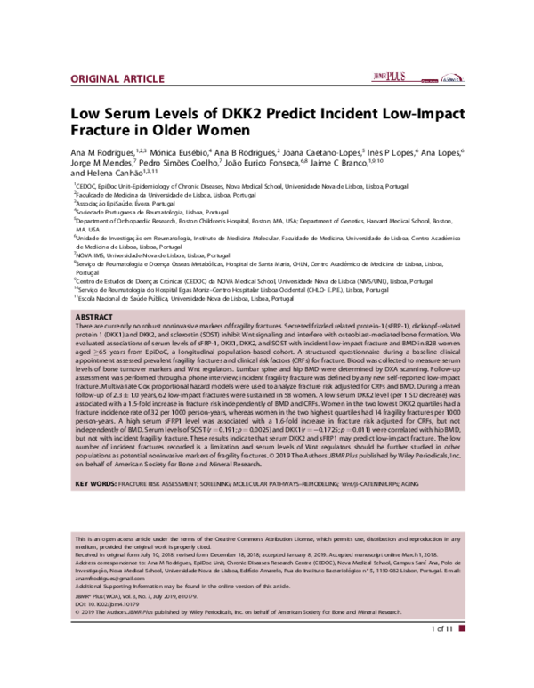 (PDF) Low Serum Levels of DKK2 Predict Incident Low‐Impact Fracture in ...