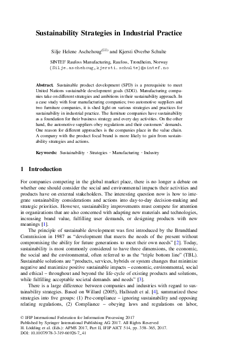 (PDF) Sustainability Strategies in Industrial Practice