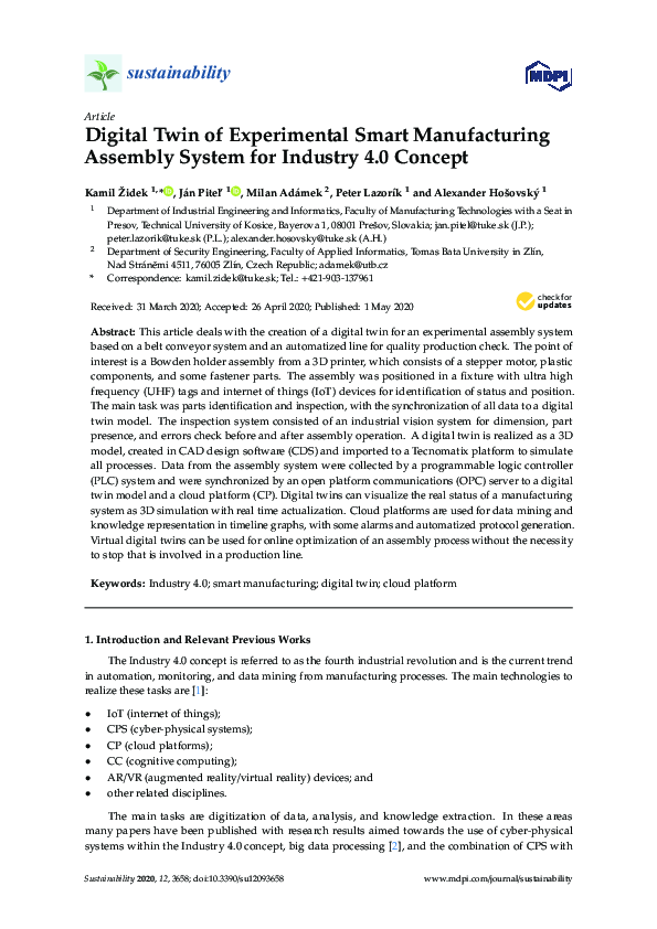 (PDF) Digital Twin of Experimental Smart Manufacturing Assembly System ...