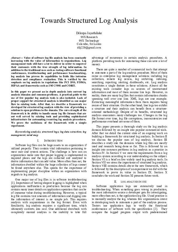 (PDF) Towards structured log analysis