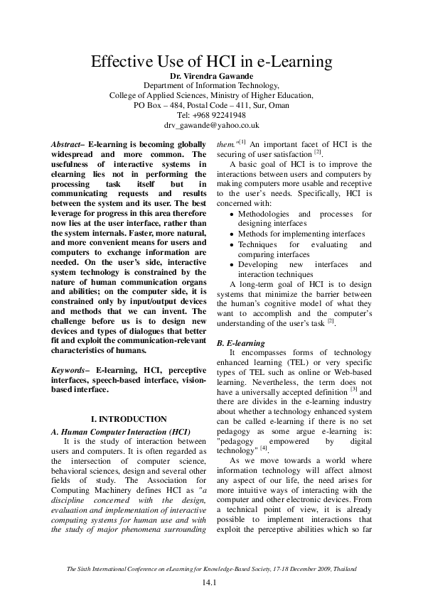 (PDF) Effective Use of HCI in e-Learning