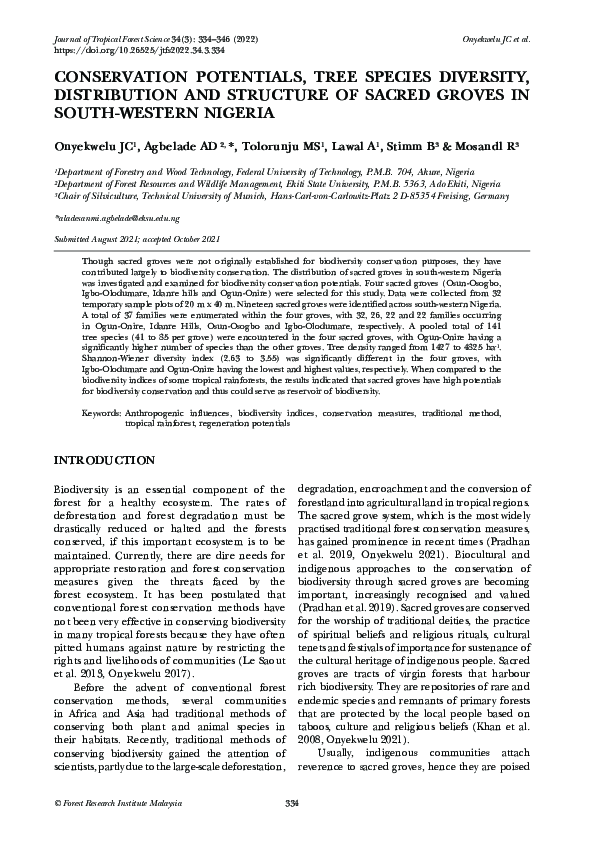 (PDF) Conservation Potentials, Tree Species Diversity, Distribution and ...