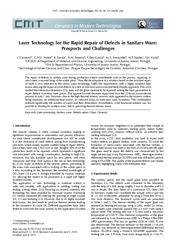 (PDF) Laser Technology for the Rapid Repair of Defects in Sanitary Ware ...