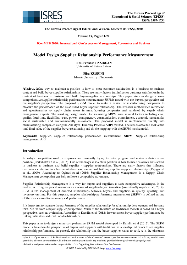 (PDF) Model Design Supplier Relationship Performance Measurement