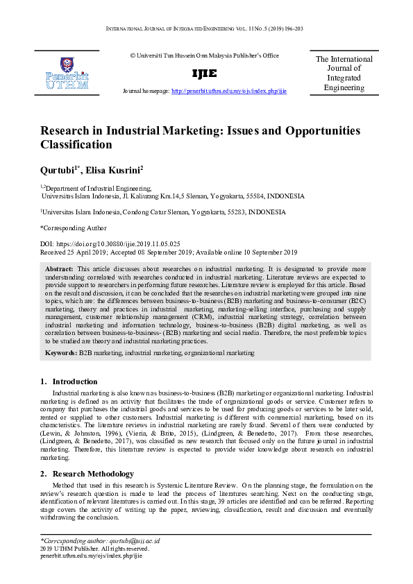 (PDF) Research in Industrial Marketing: Issues and Opportunities ...