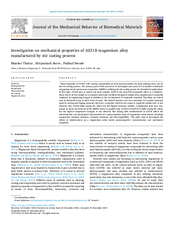 (PDF) Investigation on mechanical properties of AZ31B magnesium alloy ...
