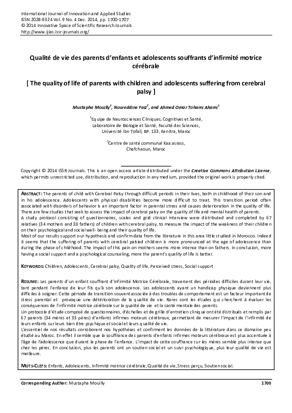 (PDF) The quality of life of parents with children and adolescents ...