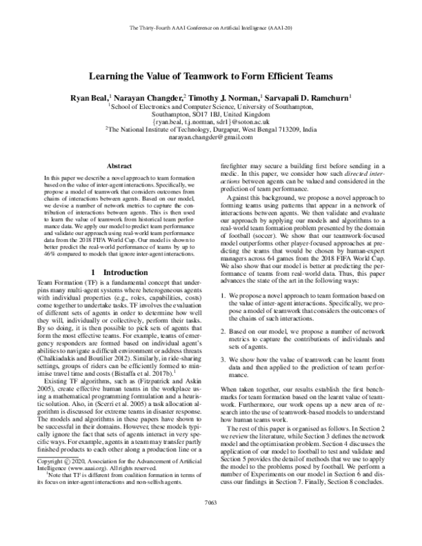 (PDF) Learning the Value of Teamwork to Form Efficient Teams