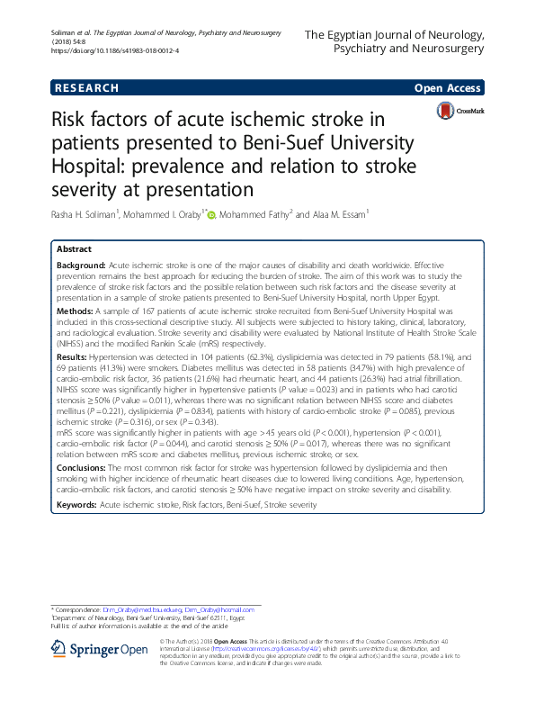 (PDF) Risk factors of acute ischemic stroke in patients presented to ...