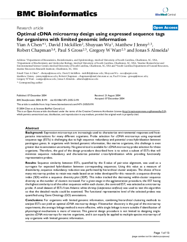 (PDF) Optimal cDNA microarray design using expressed sequence tags for ...