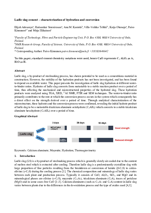 (PDF) Ladle slag cement – Characterization of hydration and conversion