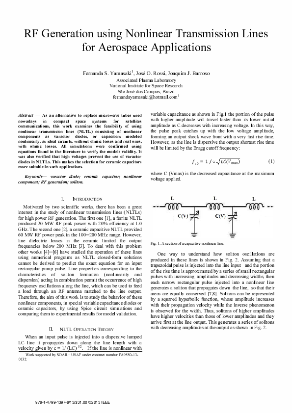 (PDF) RF generation using nonlinear transmission lines for aerospace ...