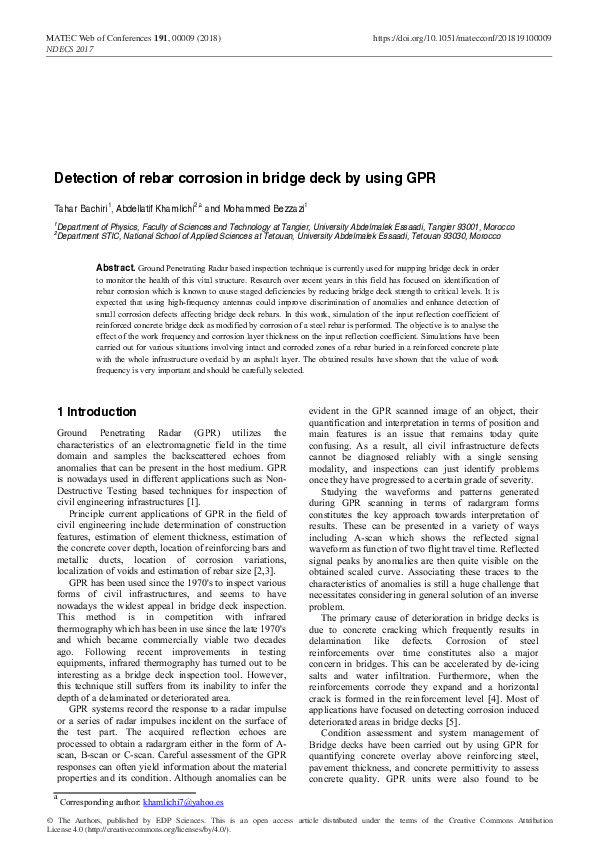 (PDF) Detection of rebar corrosion in bridge deck by using GPR