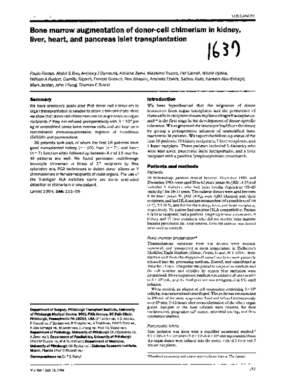 (PDF) Bone marrow augmentation of donor-cell chimerism in kidney, liver ...