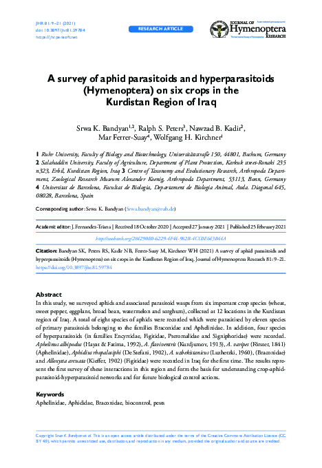 (PDF) A survey of aphid parasitoids and hyperparasitoids (Hymenoptera ...