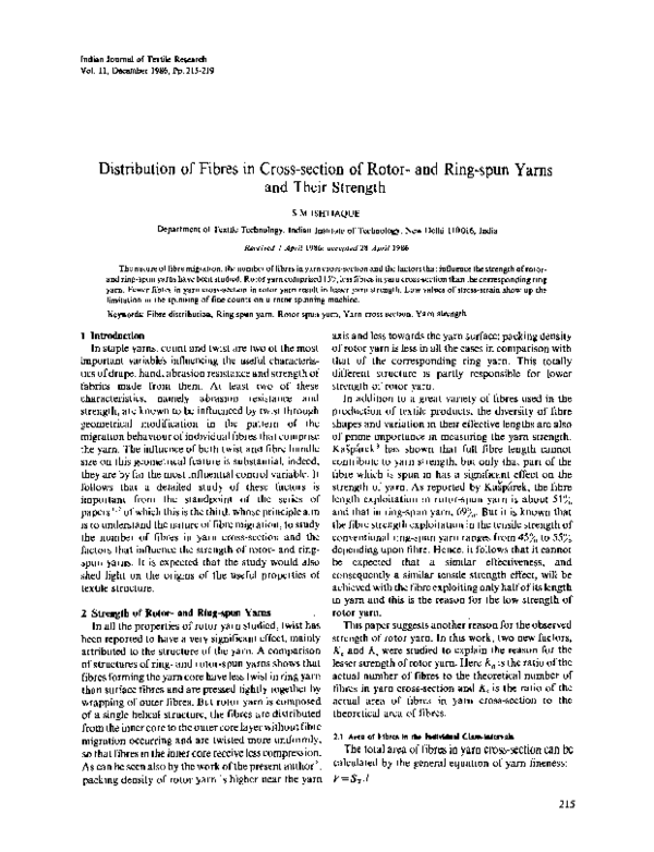 (PDF) Distribution of Fibres in Crosssection of Rotor and Ringspun