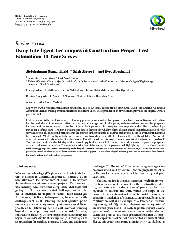 (PDF) Using Intelligent Techniques in Construction Project Cost ...