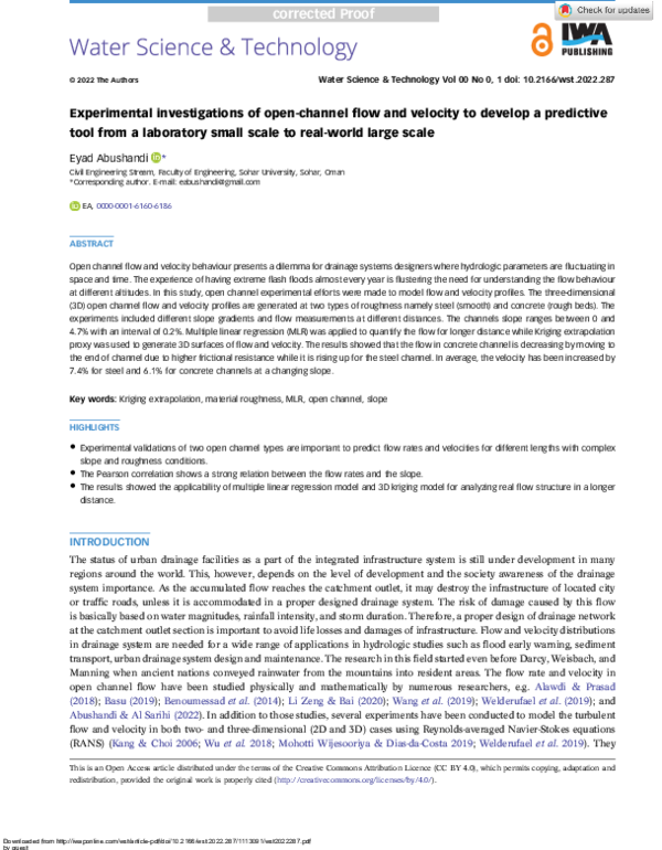 (PDF) Experimental investigations of open-channel flow and velocity to ...