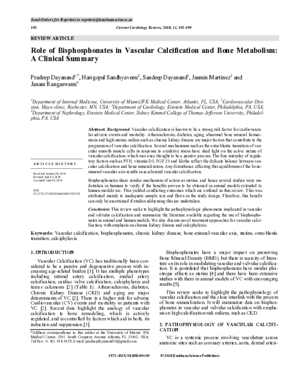 (PDF) Role of Bisphosphonates in Vascular calcification and Bone ...