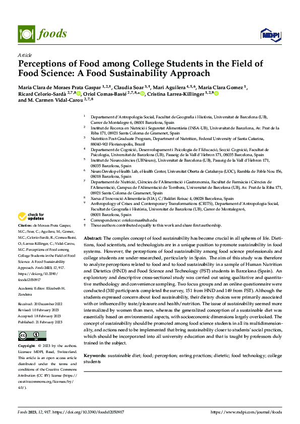 (PDF) Perceptions of Food among College Students in the Field of Food ...
