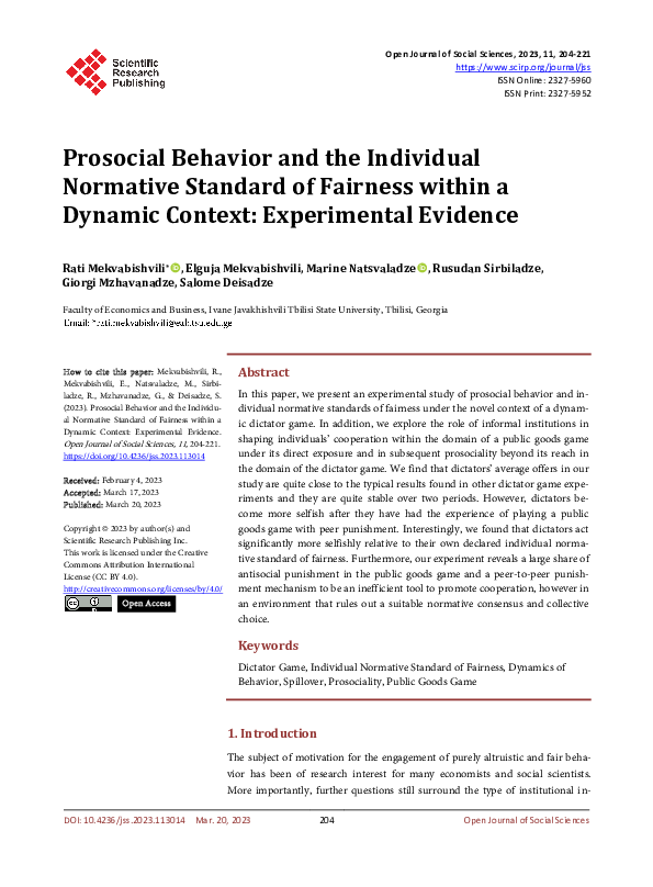 (PDF) Prosocial Behavior and the Individual Normative Standard of ...