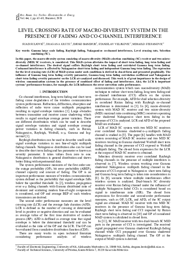 (PDF) Crossing Rate of Macro-Diversity System in the Presence of Fading ...
