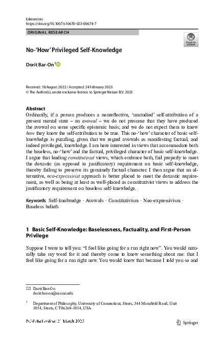 (PDF) No-'How' Privileged Self-Knowledge