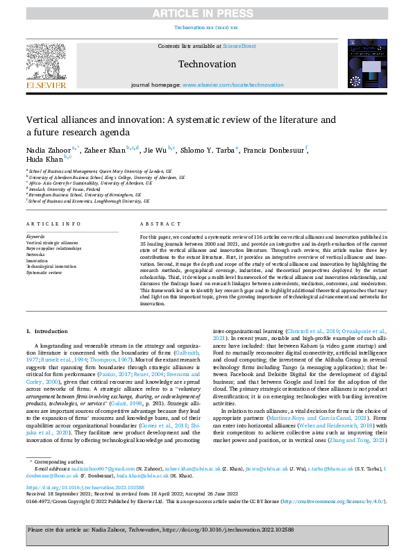 (PDF) Vertical alliances and innovation: A systematic review of the ...