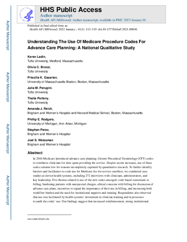 (PDF) Understanding The Use Of Medicare Procedure Codes For Advance