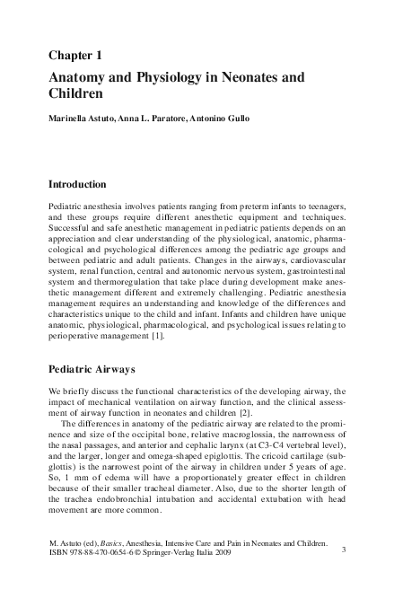 (PDF) Chapter 1 Anatomy and Physiology in Neonates and Children