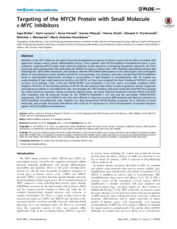 (PDF) Targeting of the MYCN Protein with Small Molecule c-MYC Inhibitors