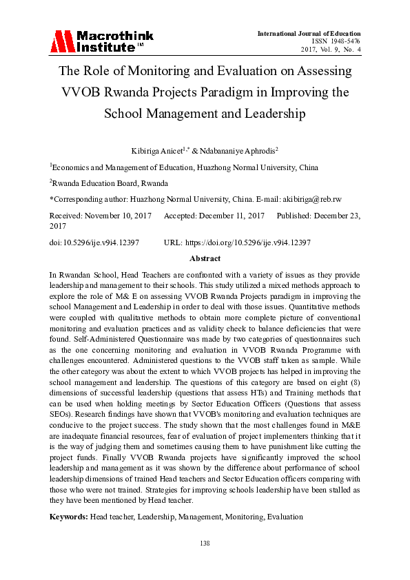 (PDF) The Role of Monitoring and Evaluation on Assessing VVOB Rwanda ...
