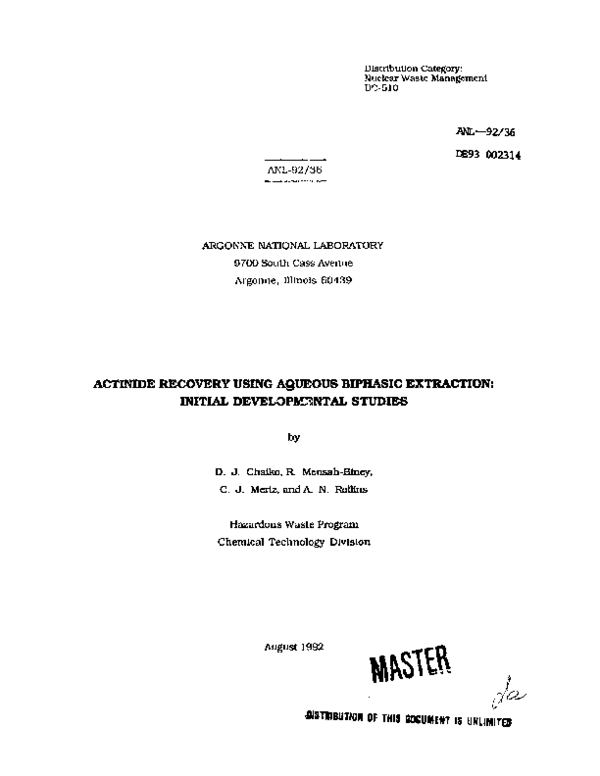 (PDF) Actinide recovery using aqueous biphasic extraction: Initial ...