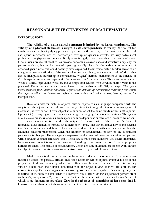 (PDF) Reasonable Effectiveness of Mathematics
