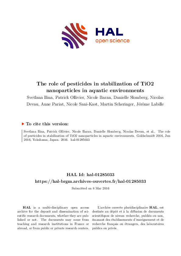 (PDF) The role of pesticides in stabilization of TiO2 nanoparticles in ...