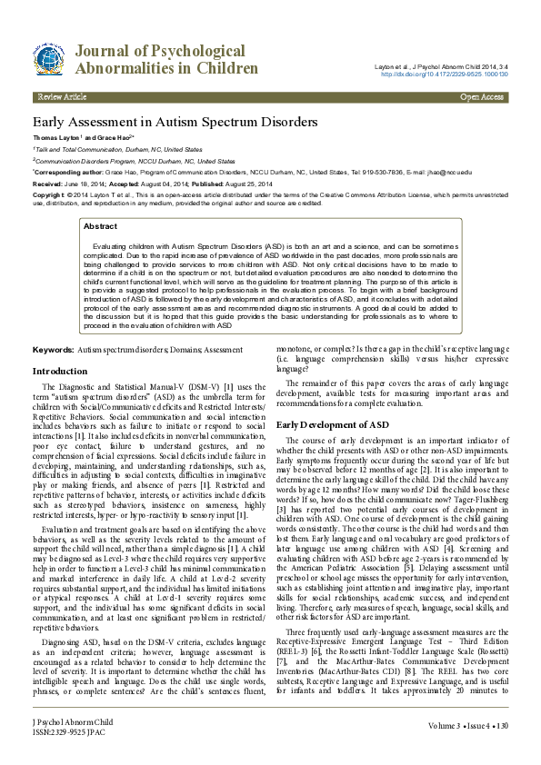 (PDF) Early Assessment in Autism Spectrum Disorders