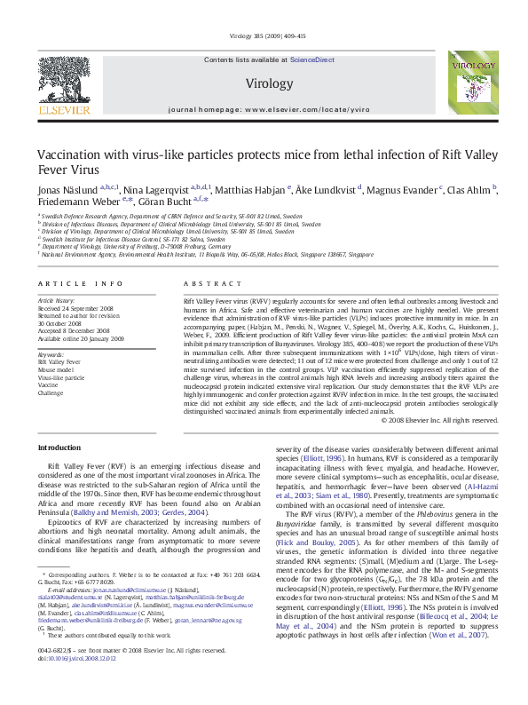 (PDF) Vaccination with virus-like particles protects mice from lethal ...
