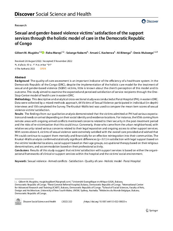 (PDF) Sexual and Gender-Based Violence victims’ satisfaction of the ...